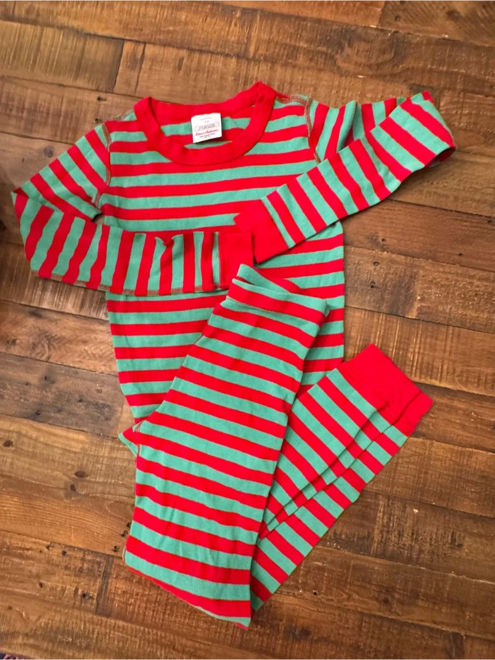 HANNA ANDERSSON Red & Green Striped Two-Piece Pajama Set